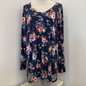 Freeloader Navy Floral Long Sleeve Tunic Top